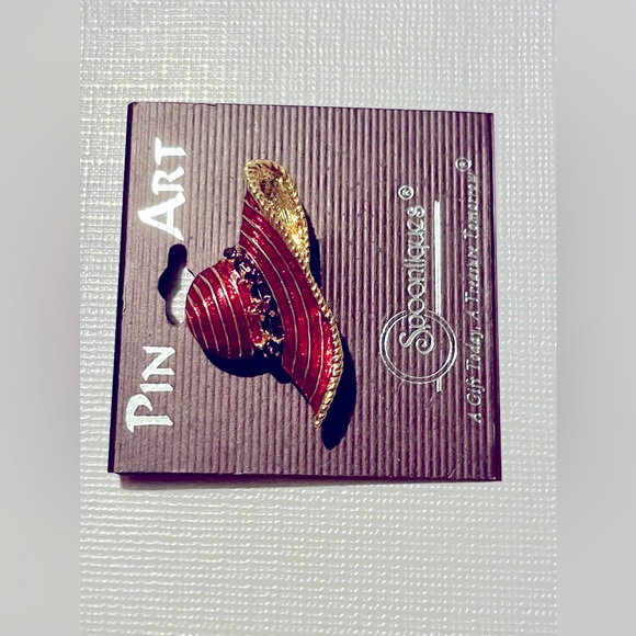 Vintage SPOONTIQUES Gold tone Red Hat Ladies Brooch Pin - Picture 2 of 9